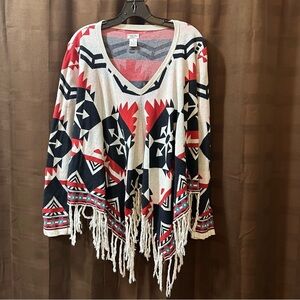 Tasha Polizzi Aztec Cotton Poncho with Fringe